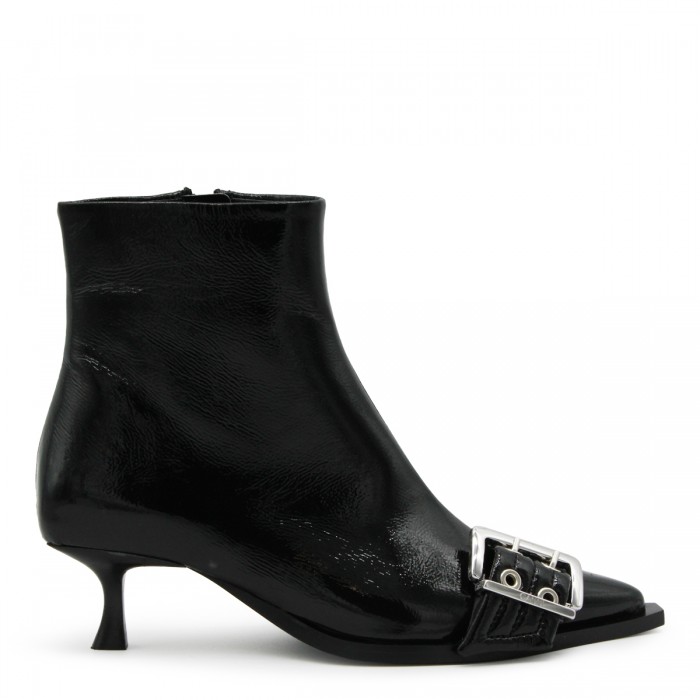 BLACK LEATHER BUCKLE BOOTS