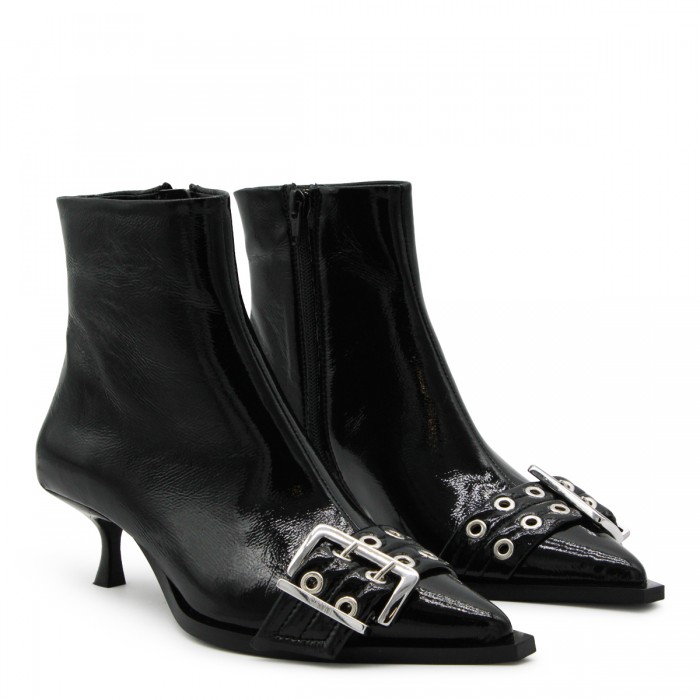 BLACK LEATHER BUCKLE BOOTS 2