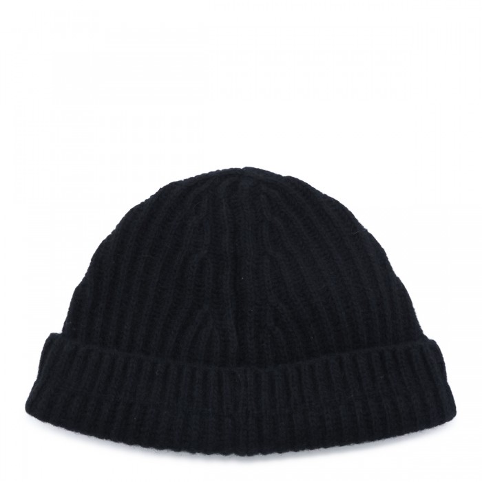 BLACK WOOL BLEND RIBBED BEANIE 2