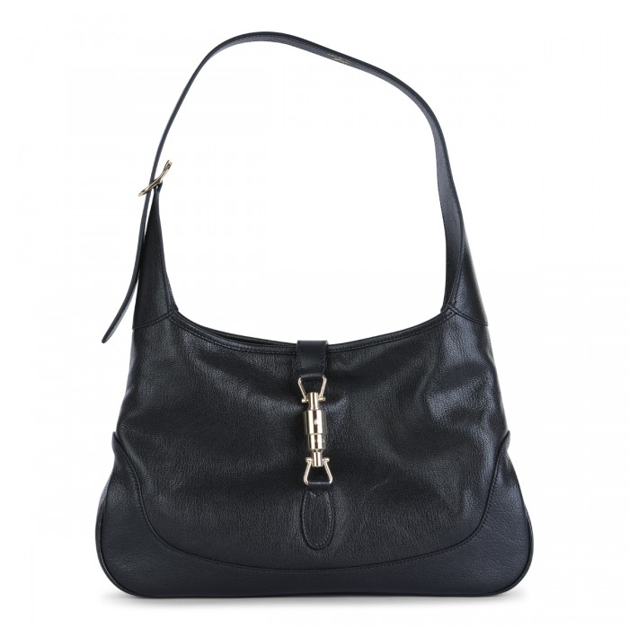 BLACK LEATHER JACKIE HOBO...