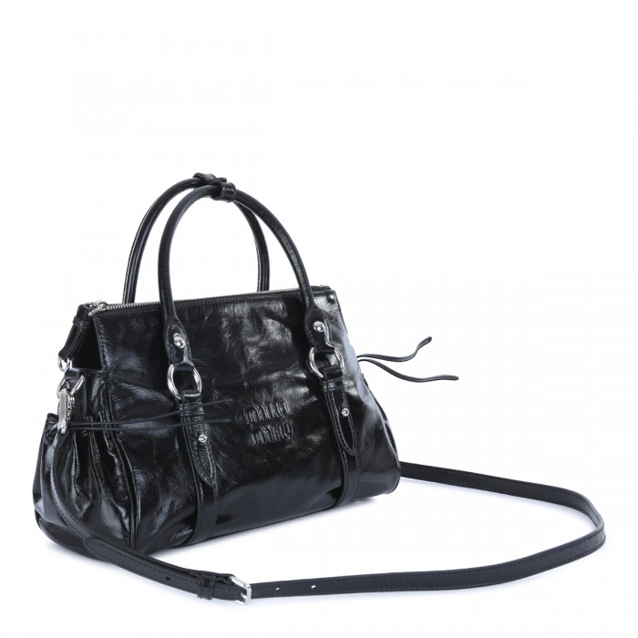 BLACK LEATHER TOP HANDLE BAG 2