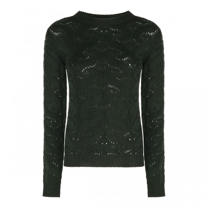 GREEN WOOL BLEND LACE SWEATER
