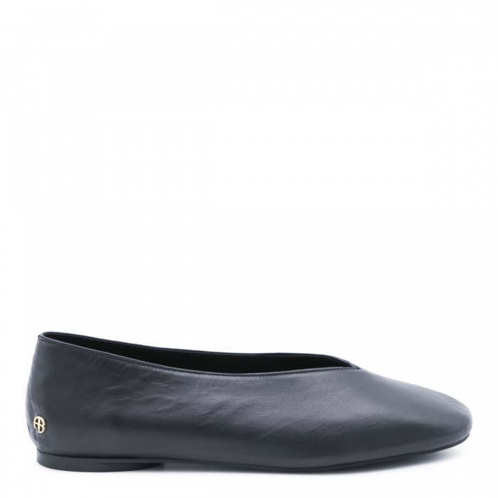 BLACK LEATHER ANA FLATS