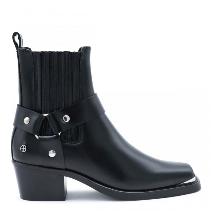 BLACK LEATHER MID BIKER BOOTS