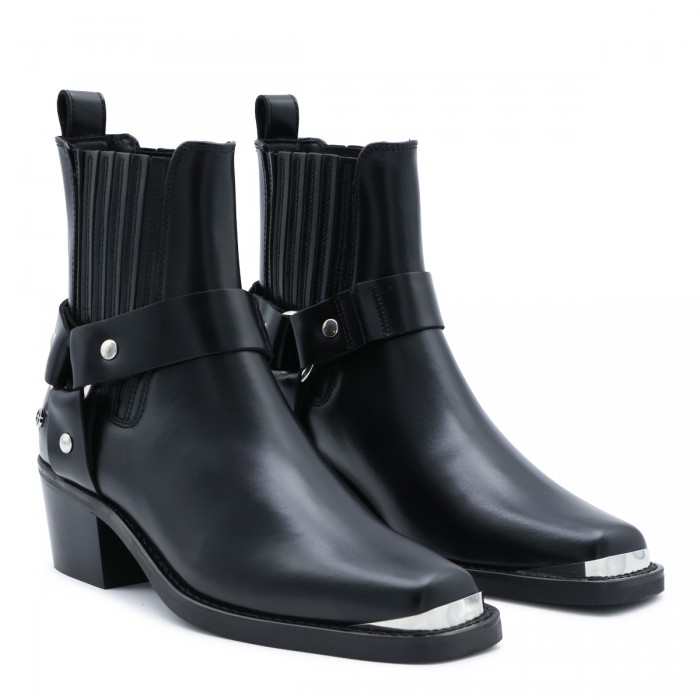 BLACK LEATHER MID BIKER BOOTS 2