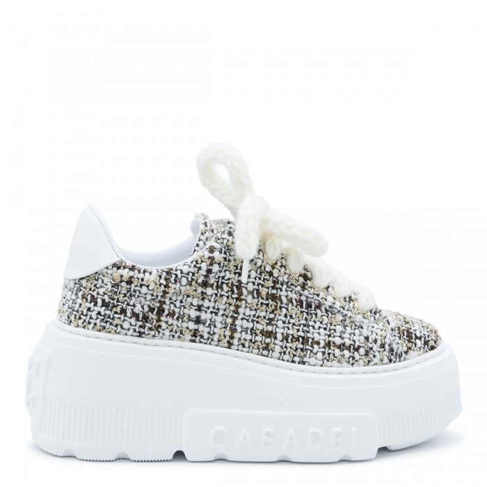 WHITE AND IVORY CHECK SNEAKERS