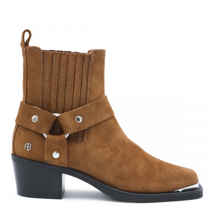 BROWN SUEDE MID BIKER BOOTS