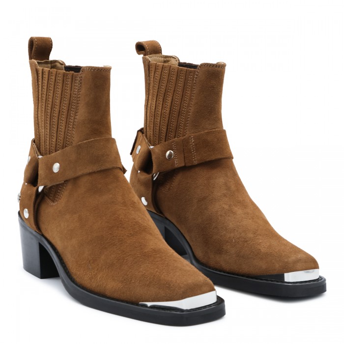 BROWN SUEDE MID BIKER BOOTS 2