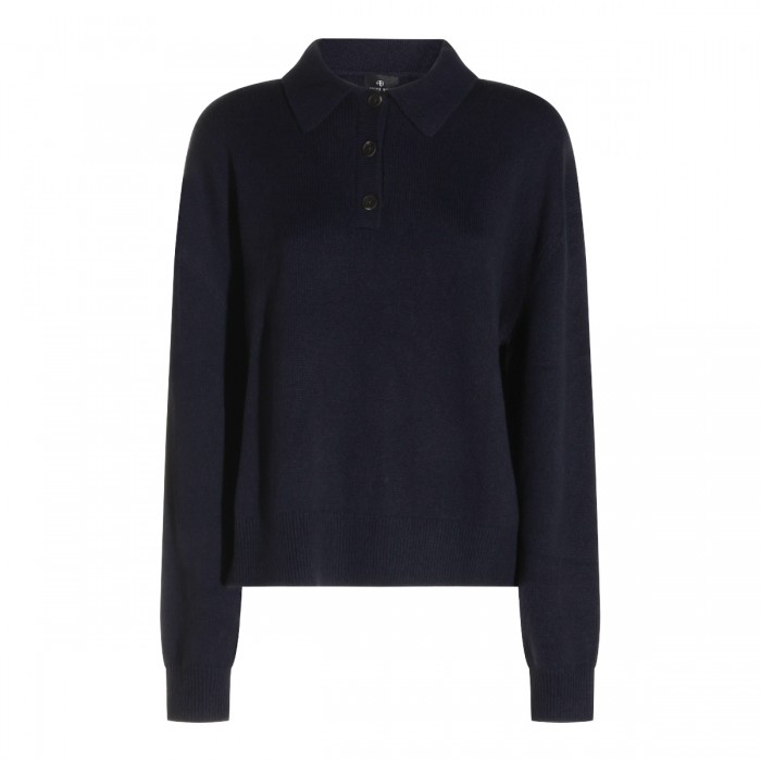 NAVY CASHMERE LEE POLO SWEATER