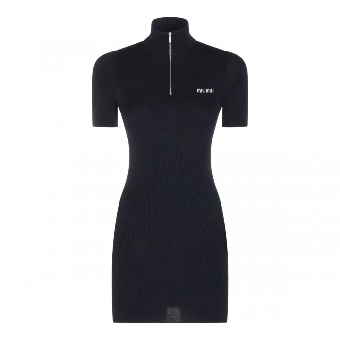 BLUE COTTON STRETCH MINI DRESS