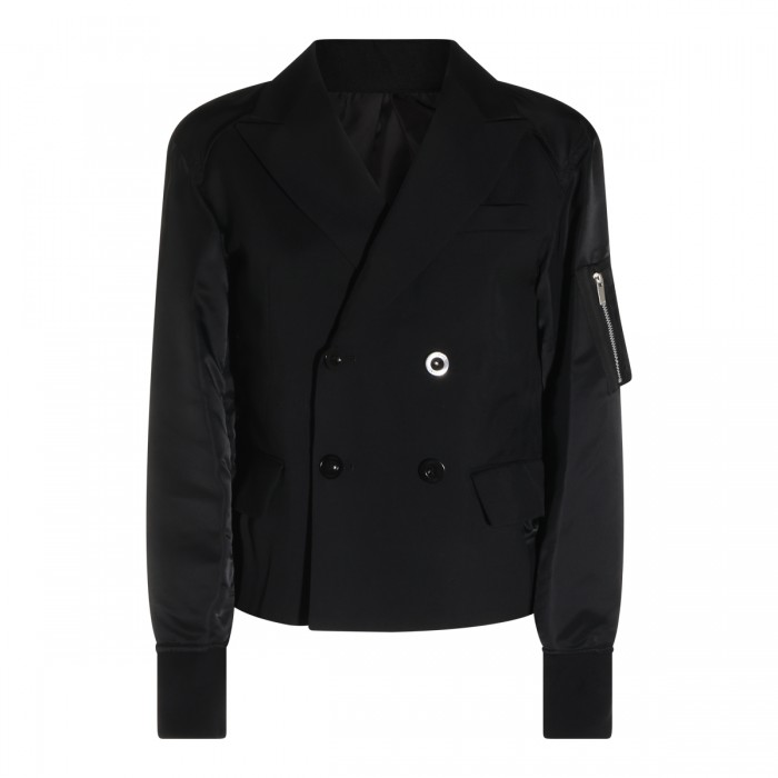 BLACK WOOL BLEND TWILL JACKET