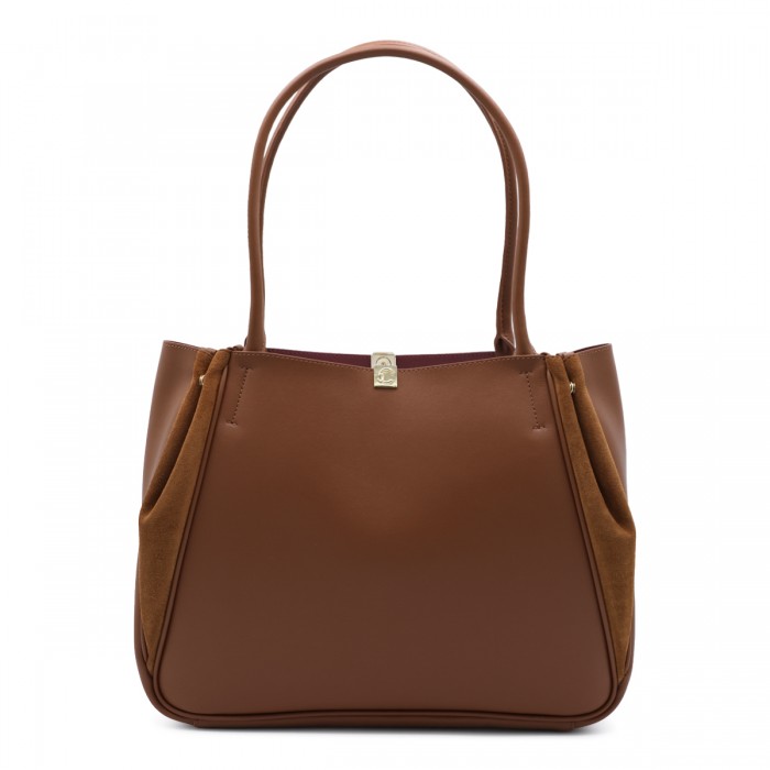 BROWN LEATHER PANSY TOTE