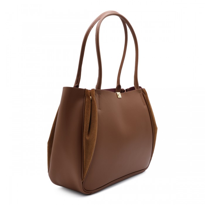 BROWN LEATHER PANSY TOTE 2