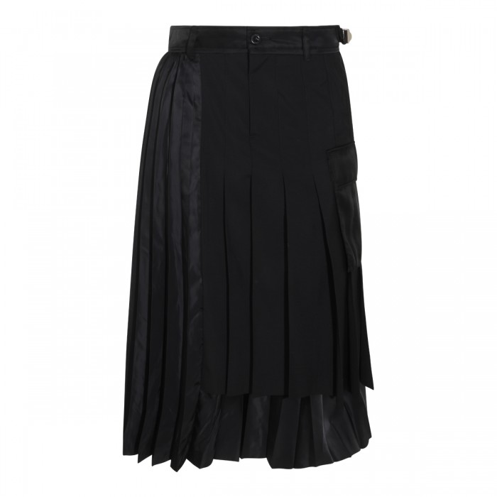 BLACK WOOL BLEND TWILL LONG...