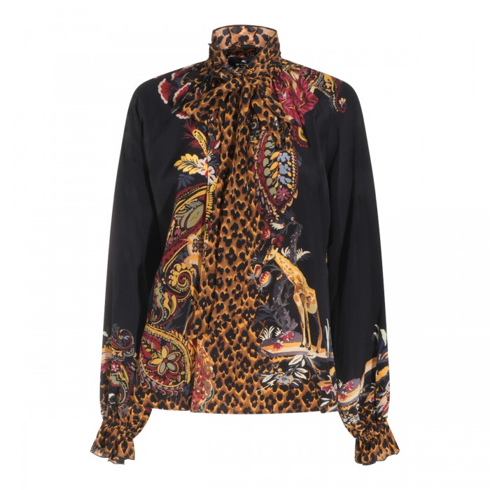 BLACK AND BORDEAUX SILK SHIRT