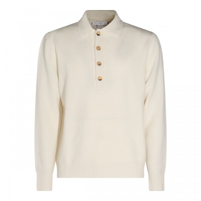 WHITE CASHMERE POLO SHIRT