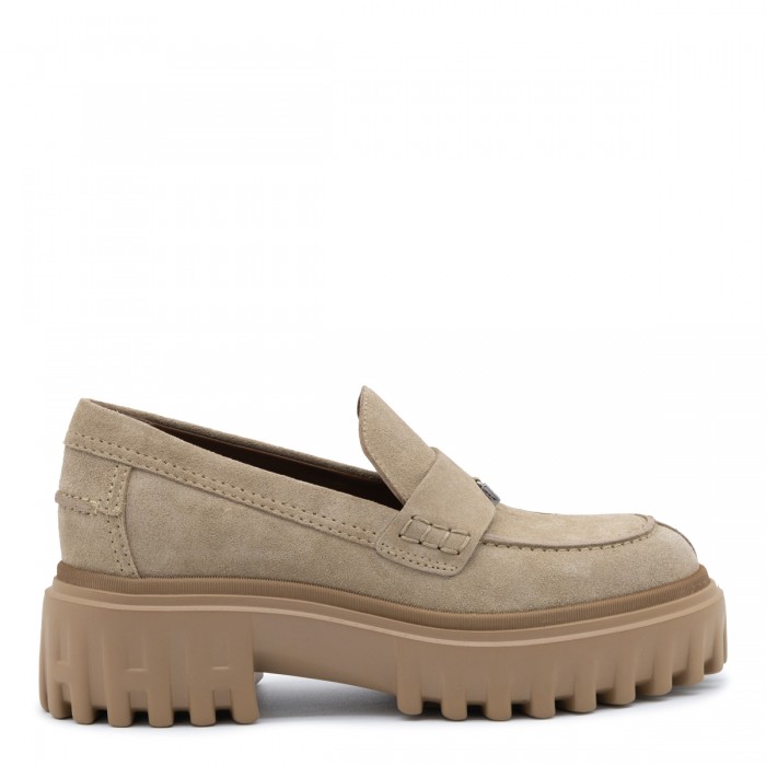 BEIGE SUEDE PLATFORM LOAFERS