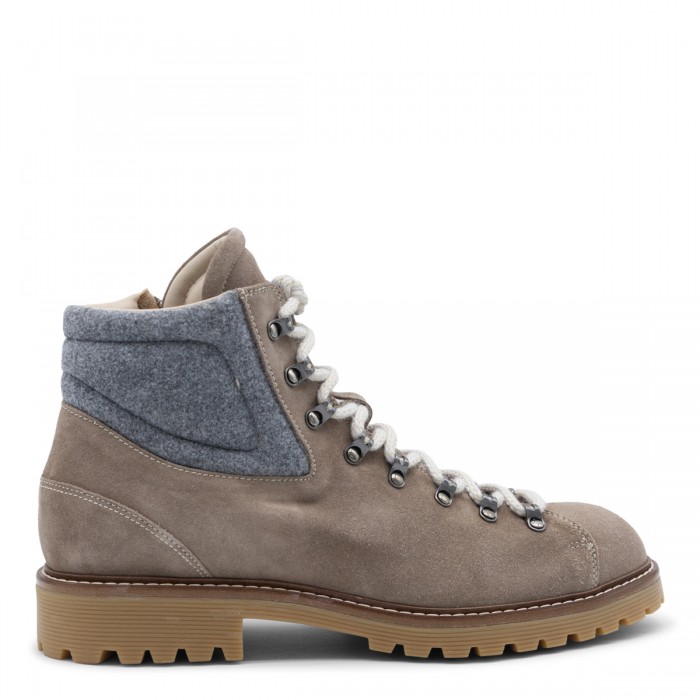 BROWN AND GREY BOOTS
