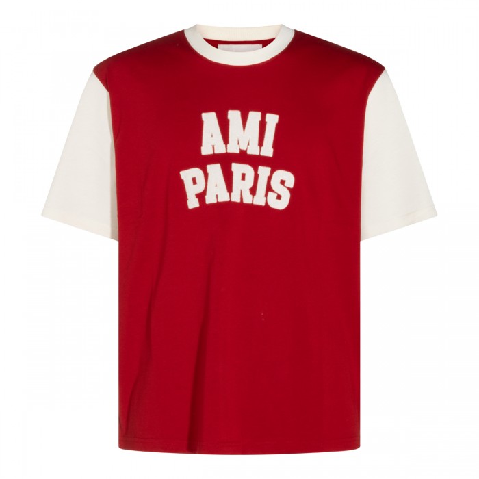 RED AND WHITE COTTON T-SHIRT