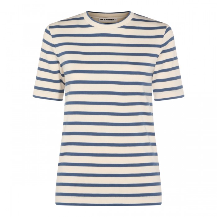 WHITE AND BLUE COTTON T-SHIRT