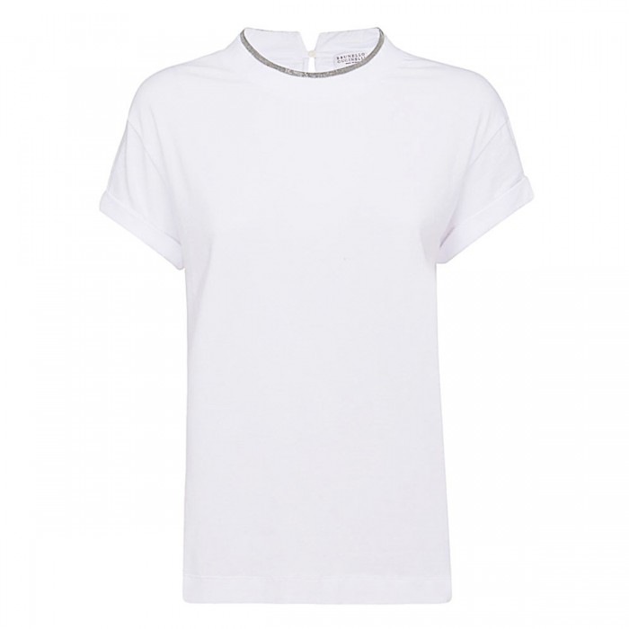 WHITE COTTON BLEND T-SHIRT