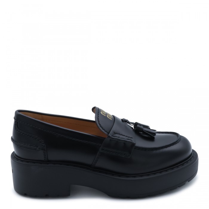 BLACK LEATHER PLATFORM LOGO...