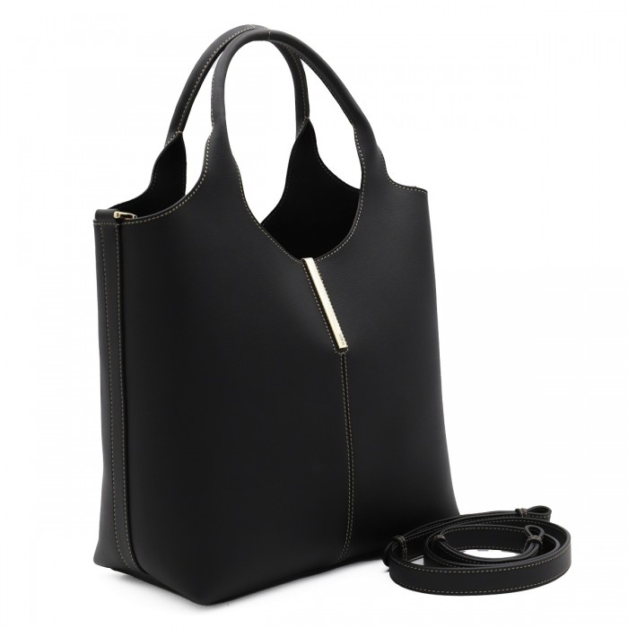 BLACK LEATHER TOP HANDLE BAG 2