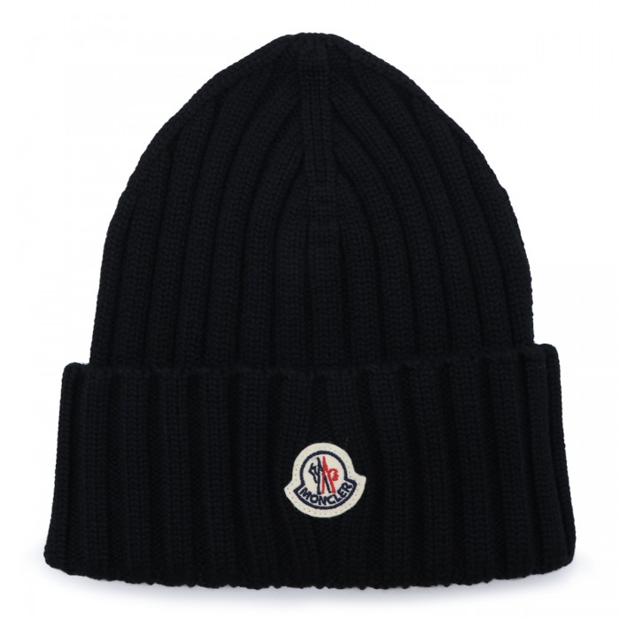 BLACK VIRGIN WOOL BEANIE HAT