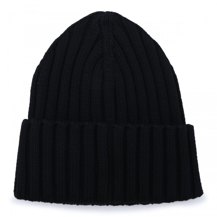 BLACK VIRGIN WOOL BEANIE HAT 2
