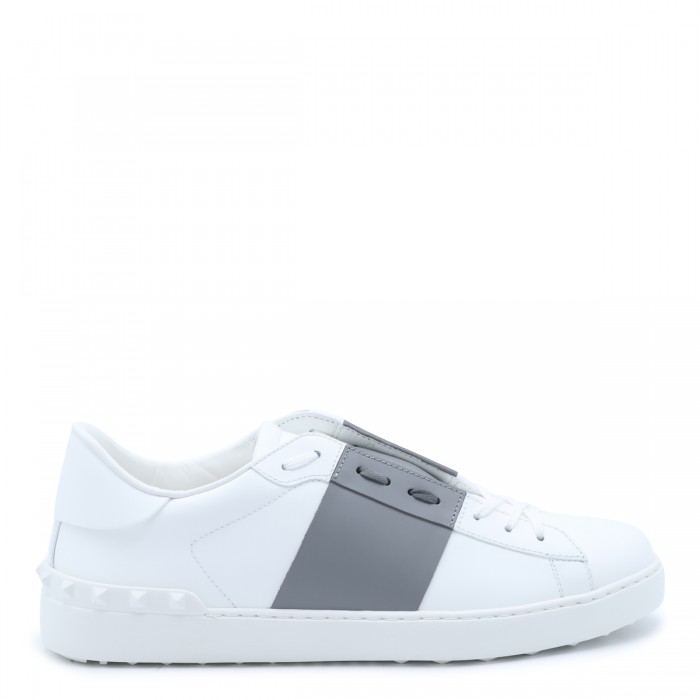 WHITE AND GREY LEATHER OPEN...