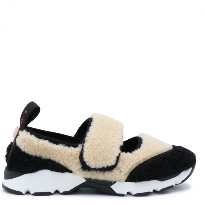 BEIGE AND BLACK SHEARLING...