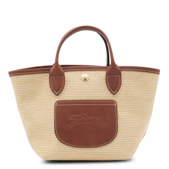BEIGE AND BROWN RAFFIA LE...
