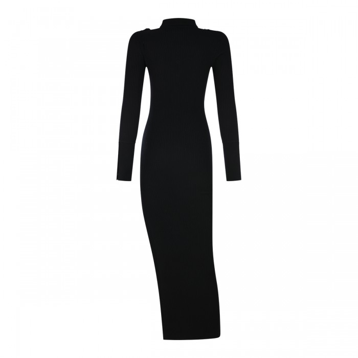 BLACK RIB KNIT POLO LONG DRESS 2