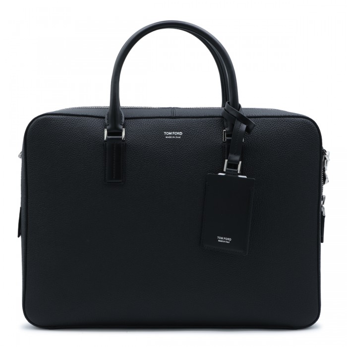 BLACK LEATHER TOP HANDLE BAG