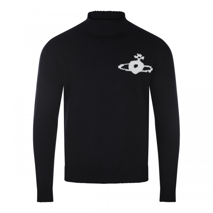BLACK WOOL FISHERMAN JUMPER