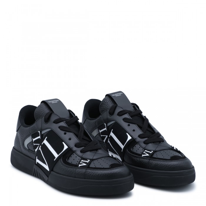 BLACK LEATHER VL7N SNEAKERS 2