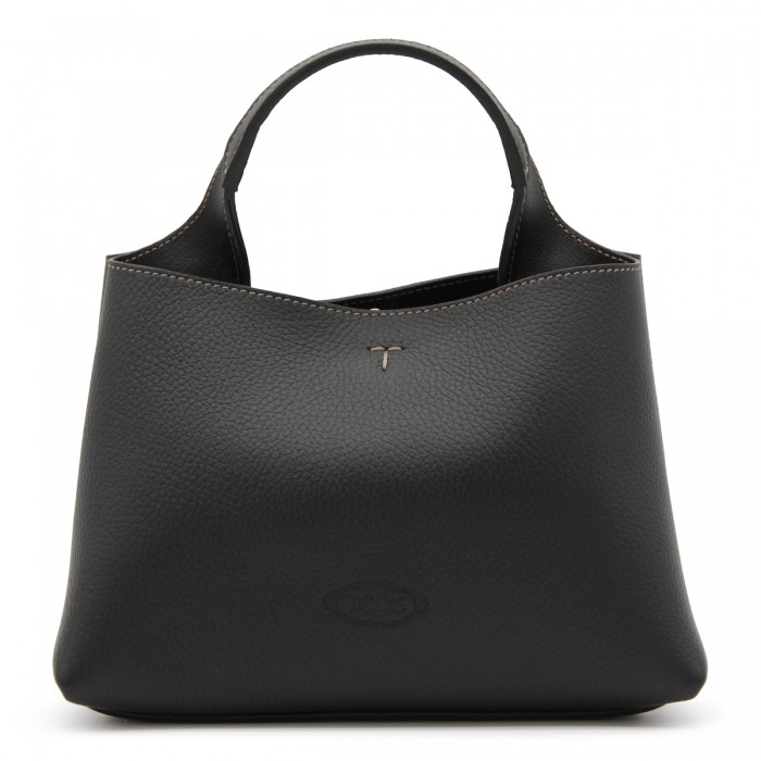 BLACK LEATHER TOP HANDLE BAG