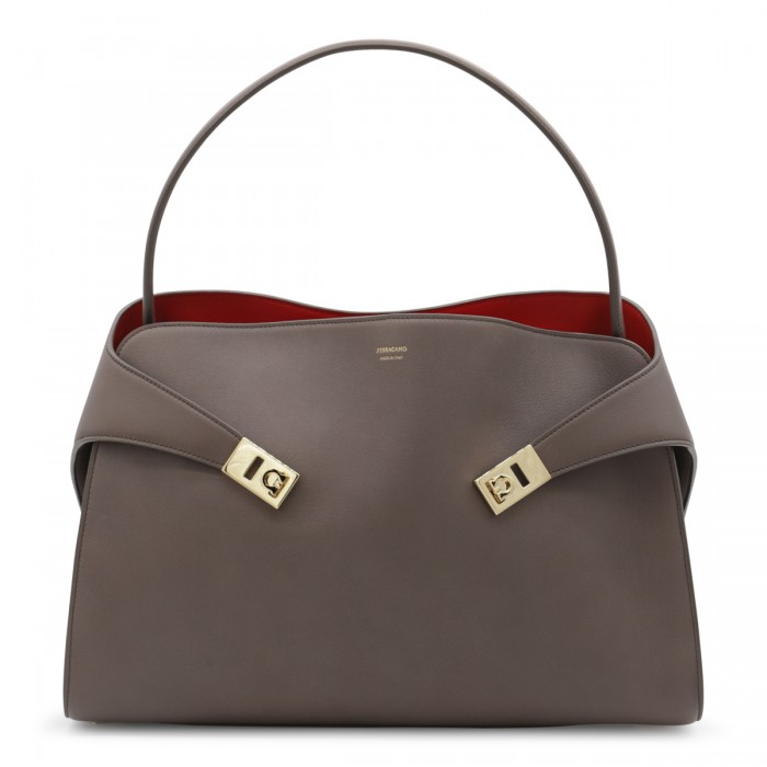 BROWN LEATHER TOP HANDLE BAG