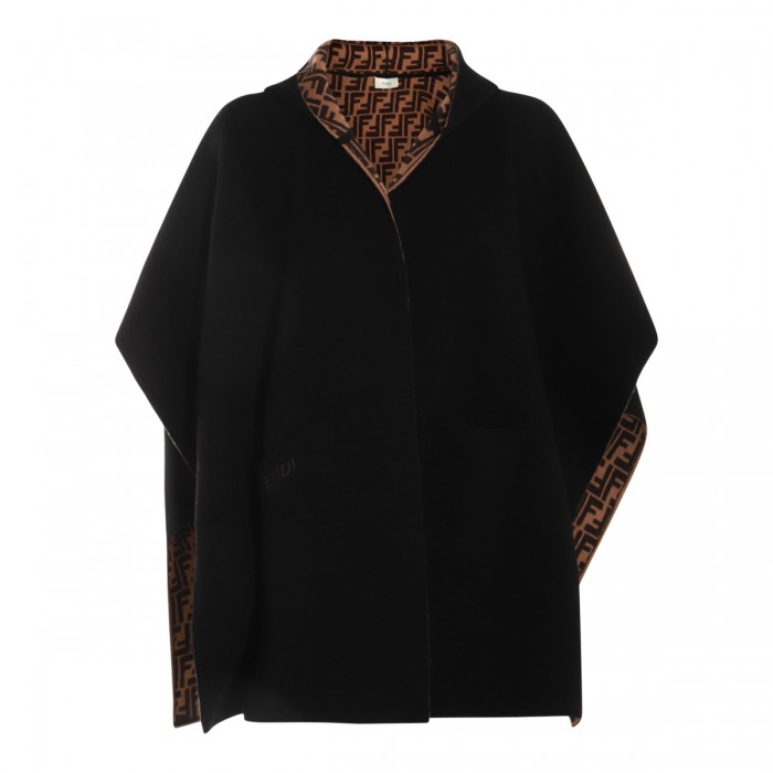 BLACK WOOL REVERSIBLE CAPE