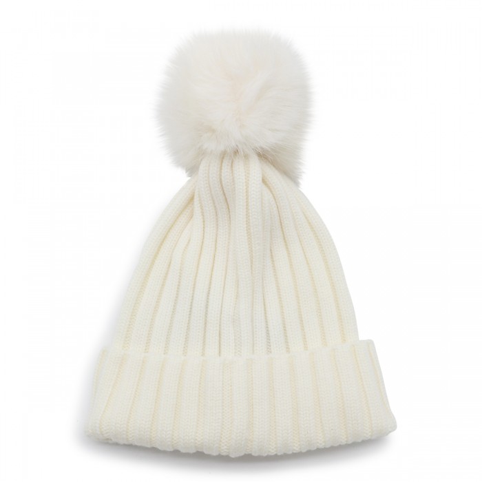 WHITE WOOL POM POM BEANIE 2