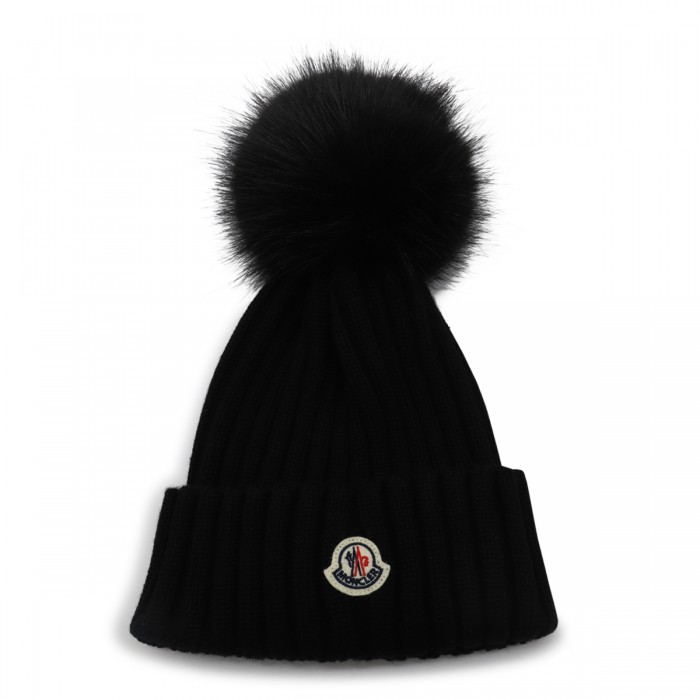 BLACK WOOL POM POM BEANIE