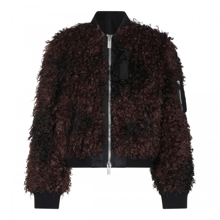 BROWN CURLY FAUX FUR JACKET