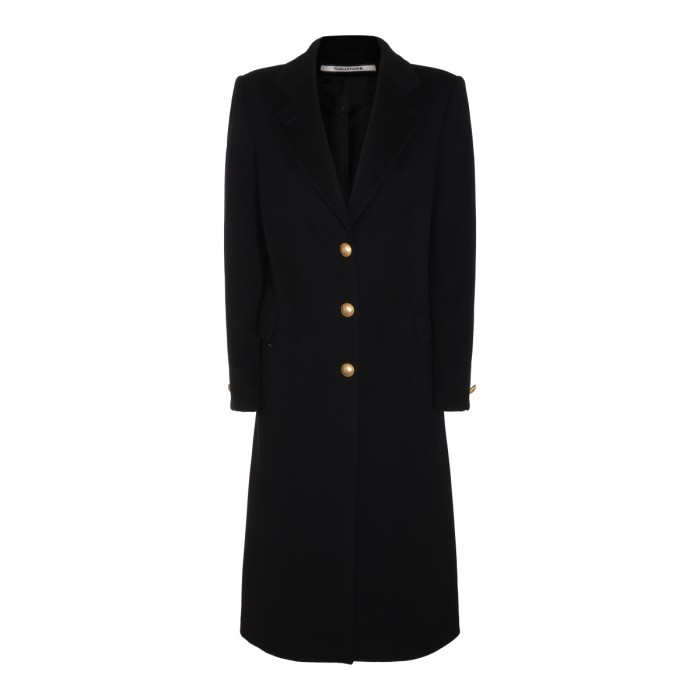 BLACK VIRGIN WOOL LONG COAT