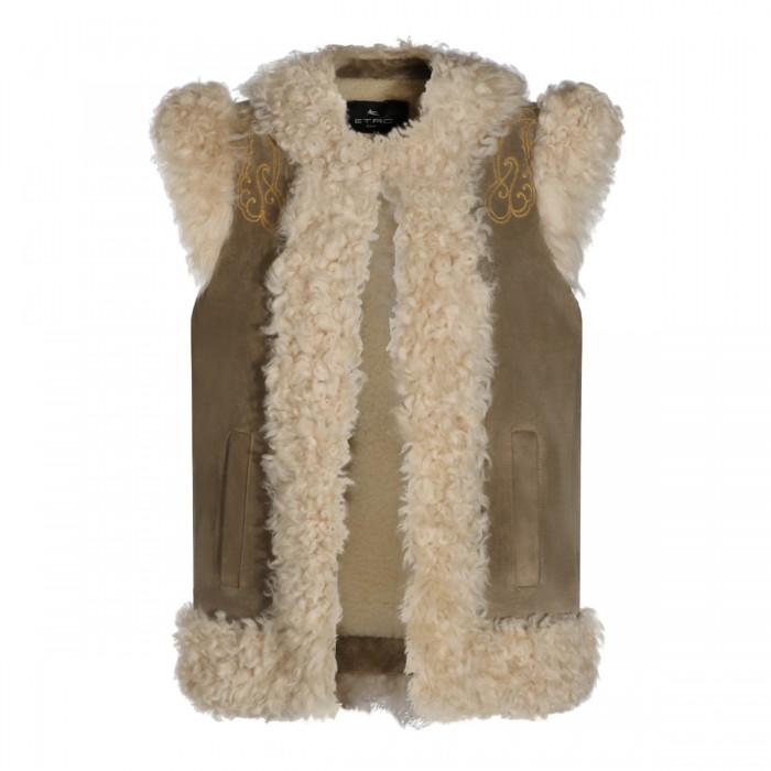 BEIGE LEATHER SHEARLING JACKET