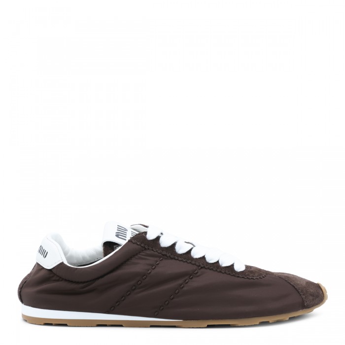 BROWN AND WHITE PLUME SNEAKERS