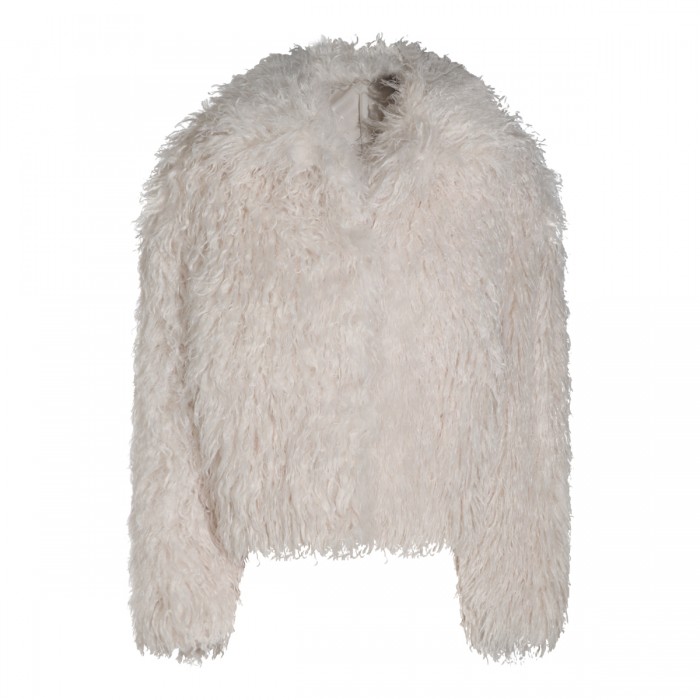 WHITE CROPPED FUR JACKET